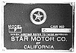 Body data plate of a Star model F built in California
